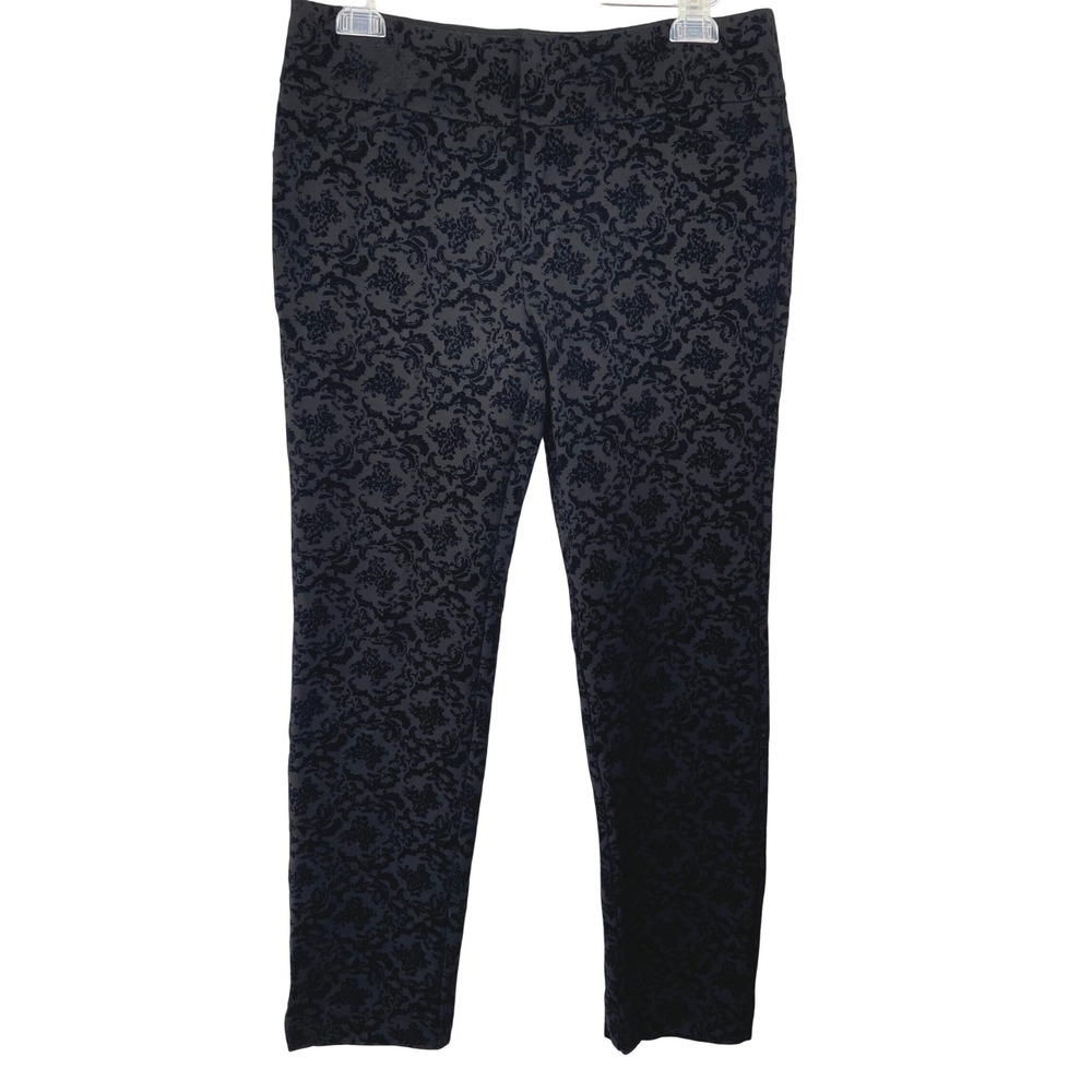 Charter Club Pant Shop Womens Size 10 Black Damask Velvet Flocked Ankle Pants